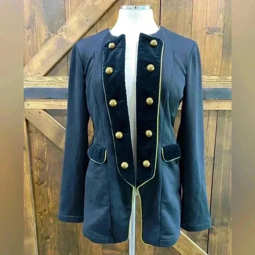 Tasha Pollizi Collection Black Military Inspired Brass Button Jacket Size M